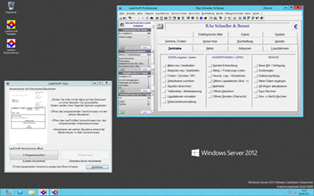 Windows Server 2012 Kanzleisoftware Labortests - Windows Server 2012 Desktop-Oberflche mit LawFirm Professional Testsystem und LawFirm Tool (Word Standardtexte, Briefkopf und Vorlagen)